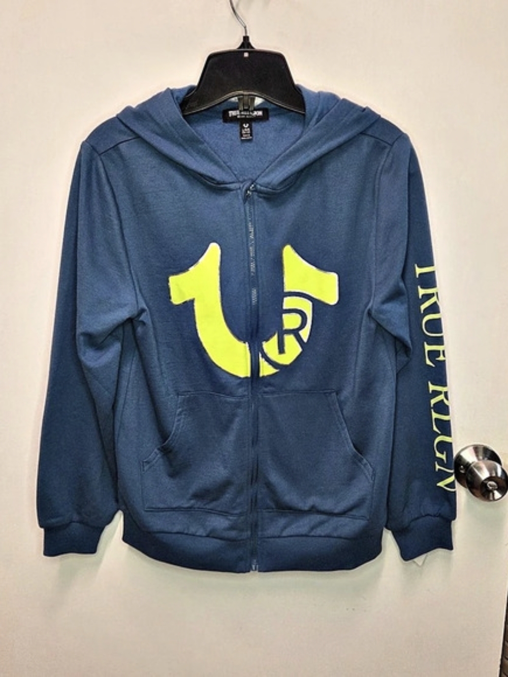 True Religion Girls Blue Graphic Zip Hoodie Size Large
